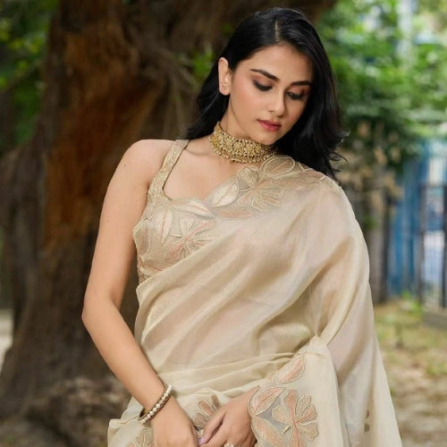 Ivory Bloom Organza Saree