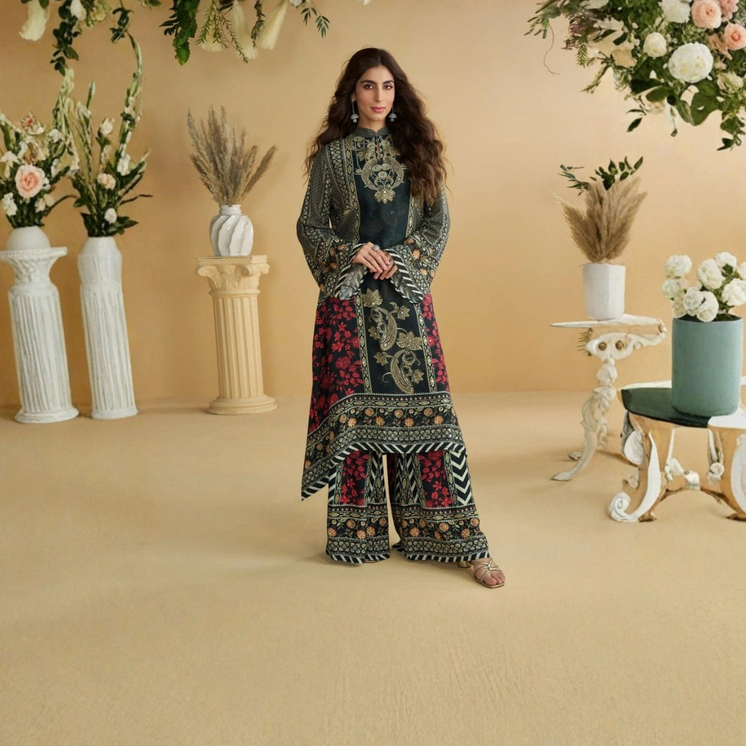 Premium Crepe Kurta Plazo Set with Hand Aari Work