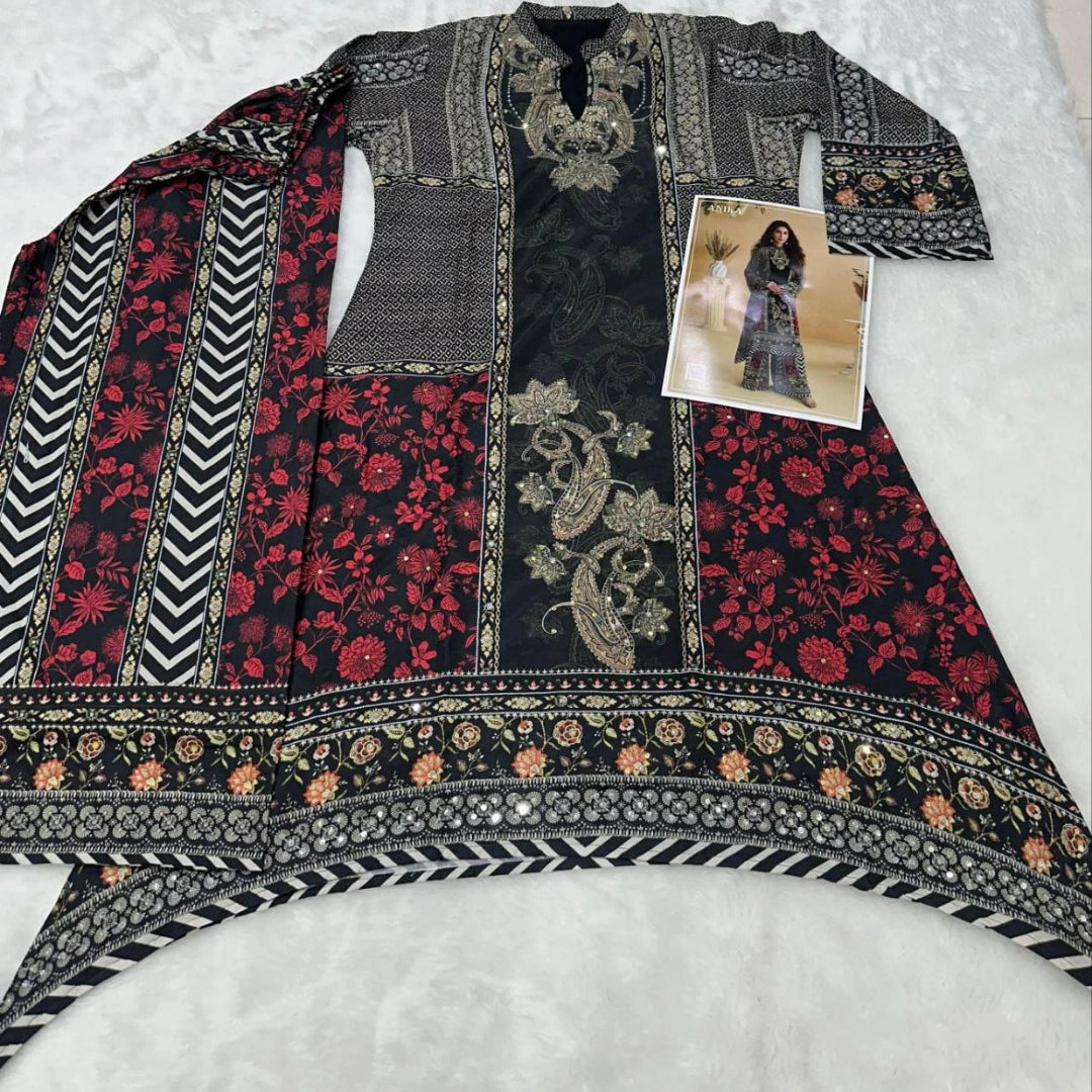 Premium Crepe Kurta Plazo Set with Hand Aari Work