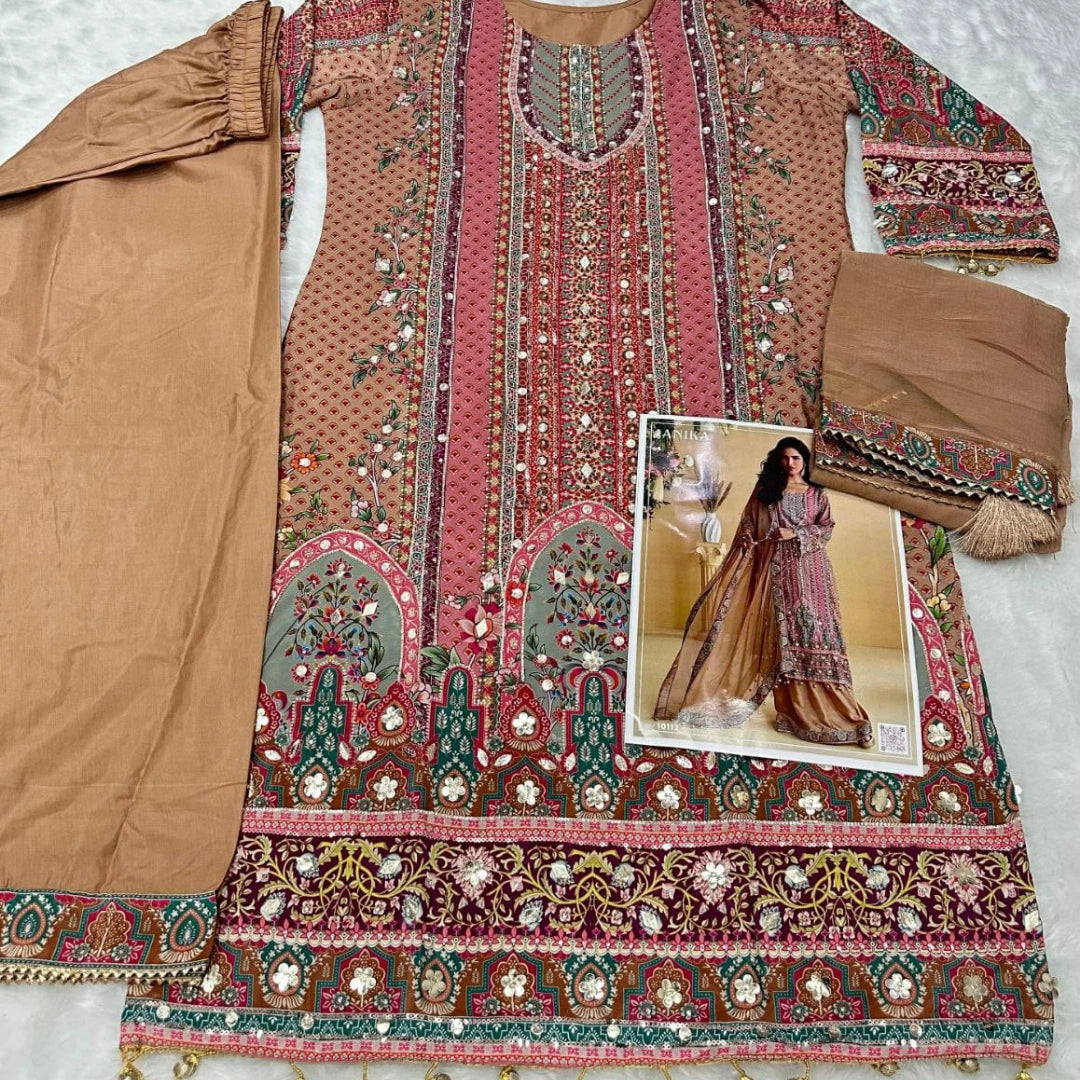 Premium Crepe Kurta Plazo Set with Hand Aari Work