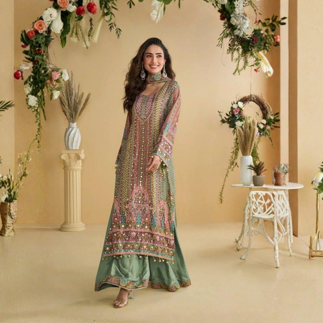 Premium Crepe Kurta Plazo Set with Hand Aari Work