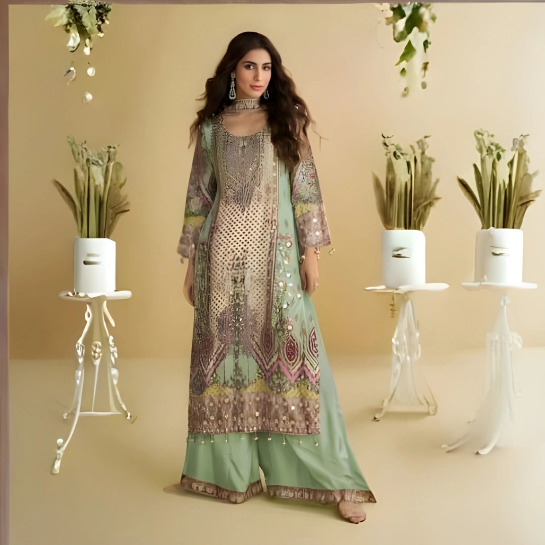 Premium Crepe Kurta Plazo Set with Hand Aari Work