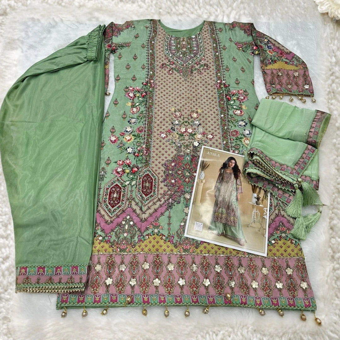 Premium Crepe Kurta Plazo Set with Hand Aari Work