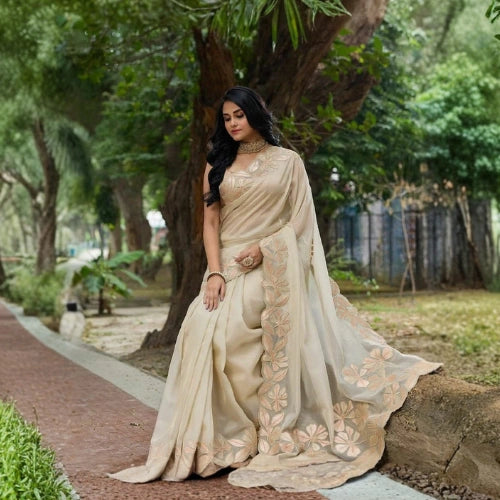 Ivory Bloom Organza Saree