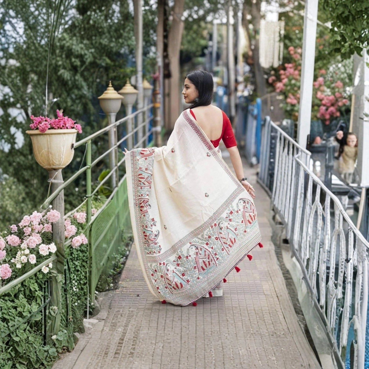 Premium Linen Cotton Digital Print Saree with Tassel Pallu