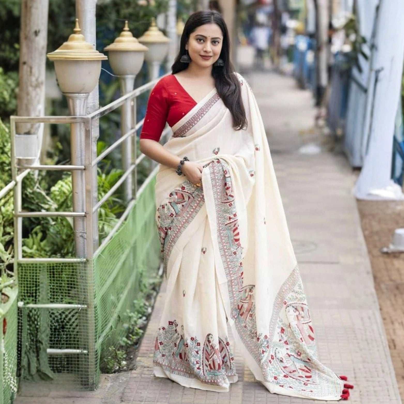 Premium Linen Cotton Digital Print Saree with Tassel Pallu