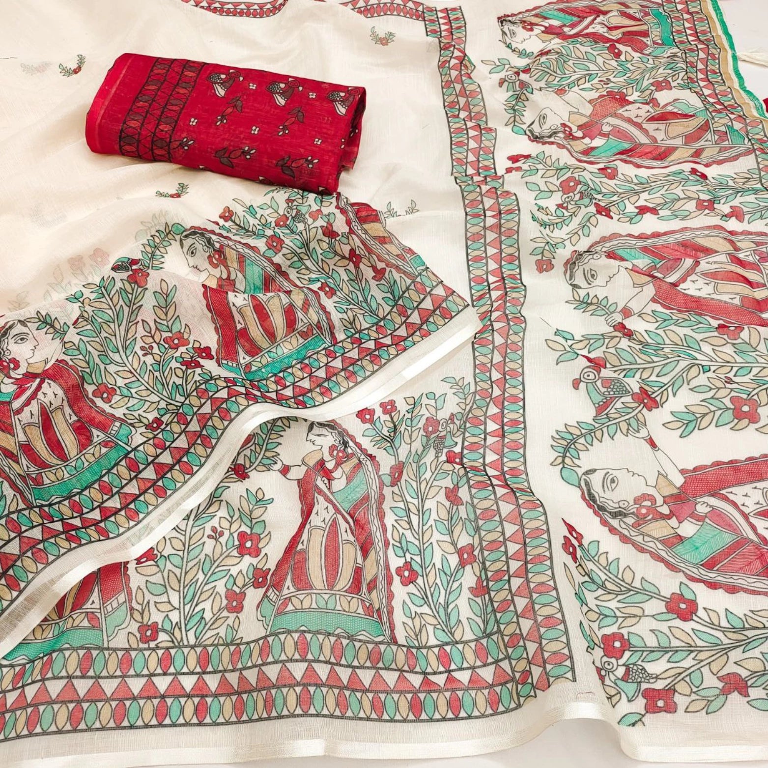 Premium Linen Cotton Digital Print Saree with Tassel Pallu