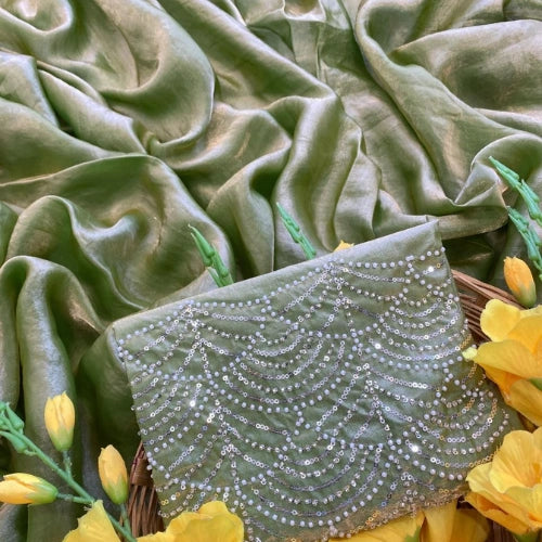 Pearl Cascade Fendi Satin Saree
