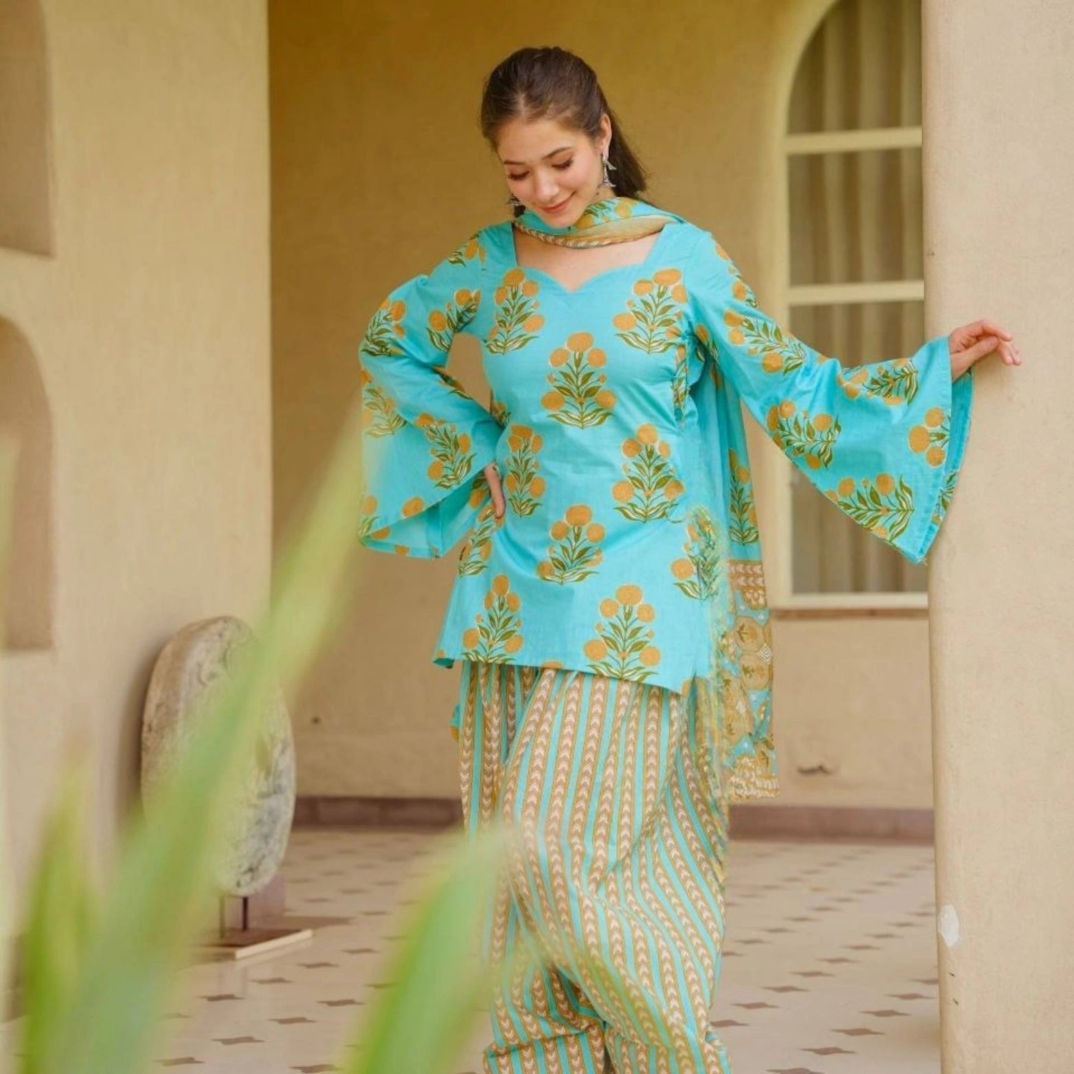 Ziya Cambric Cotton Printed Farshi Set