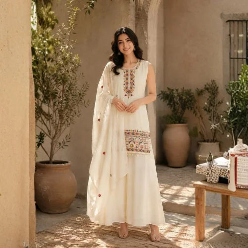 Premium Chinon Designer Kurti Palazzo Set