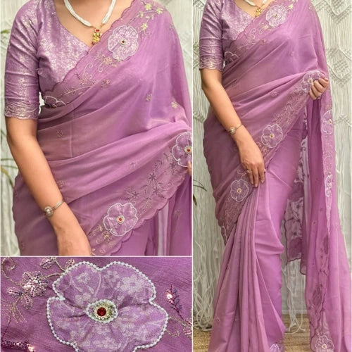 Ruhani Appliqué Chiffon Saree