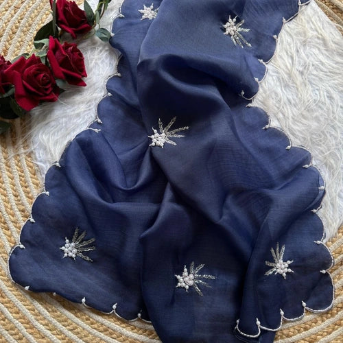 Madhumati Pearl Handwork Organza Saree