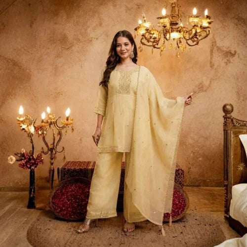 Heavy Crunchy Silk Embroidered Short Suit Set