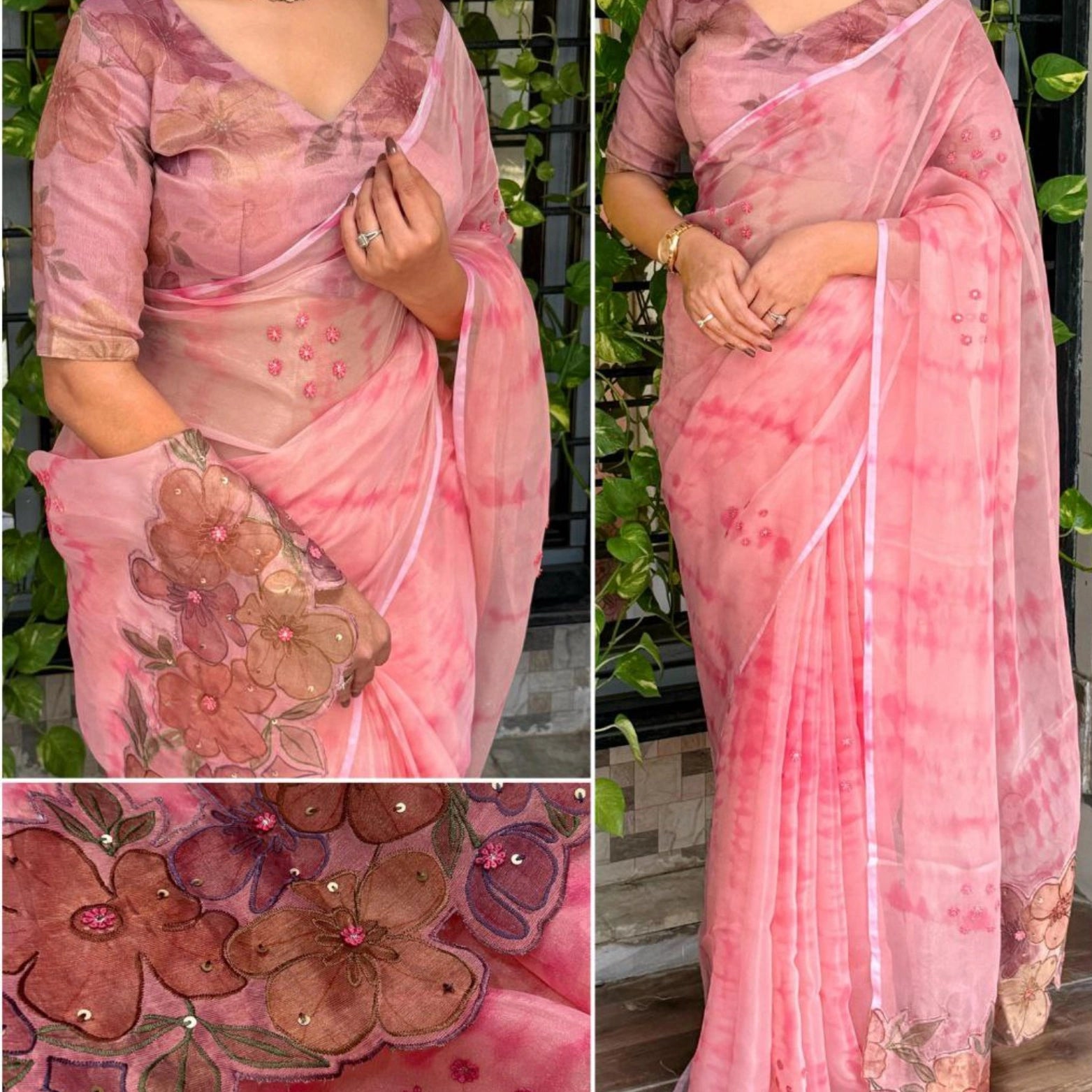 Pure Soft Glass Tissue Saree with Hand Appliqué Work