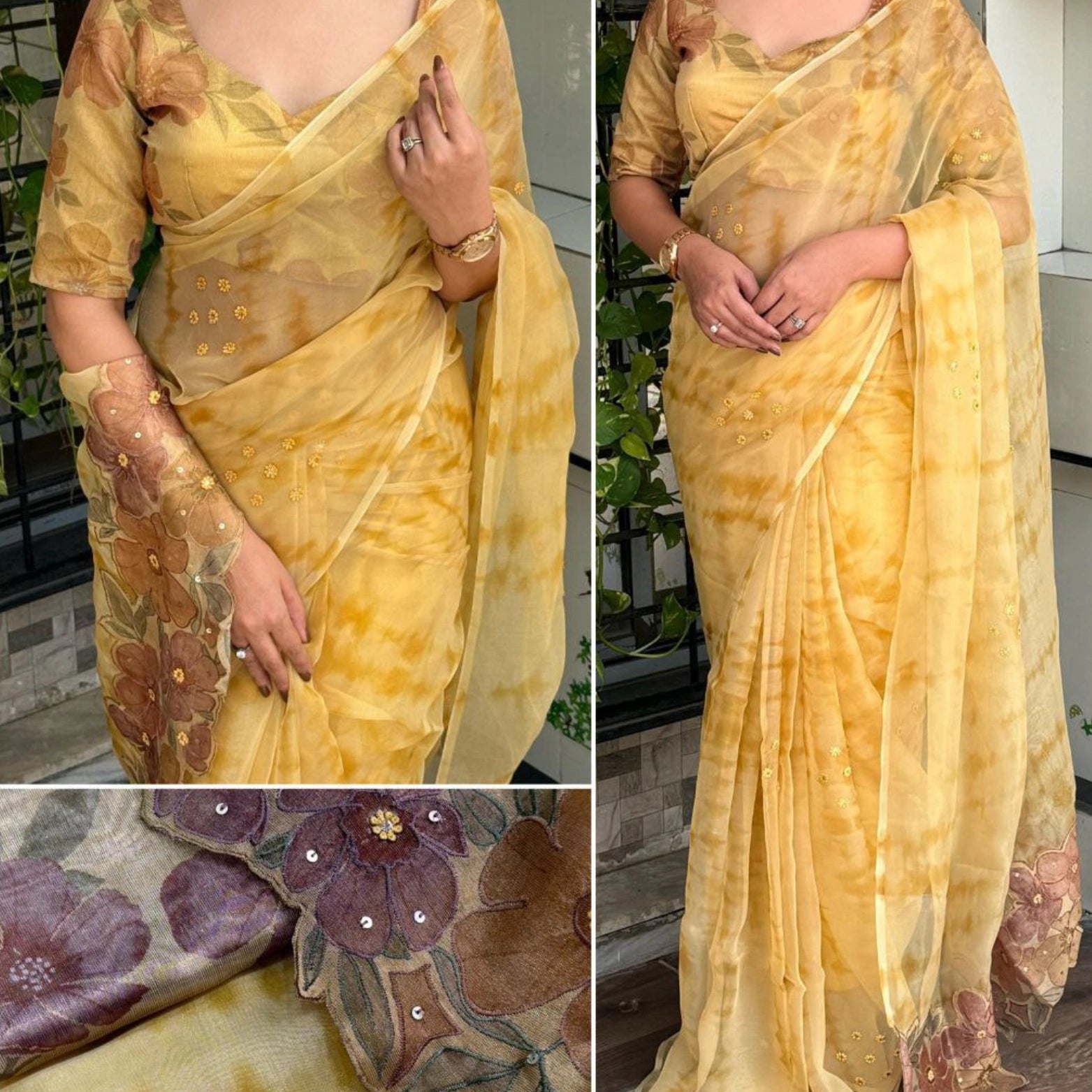 Pure Soft Glass Tissue Saree with Hand Appliqué Work