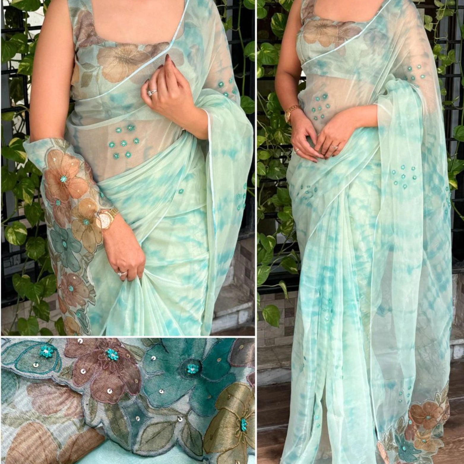 Pure Soft Glass Tissue Saree with Hand Appliqué Work