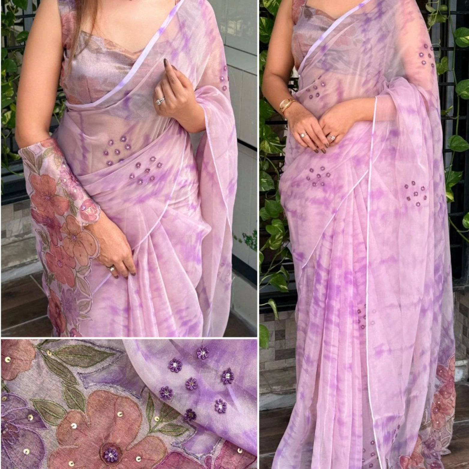 Pure Soft Glass Tissue Saree with Hand Appliqué Work