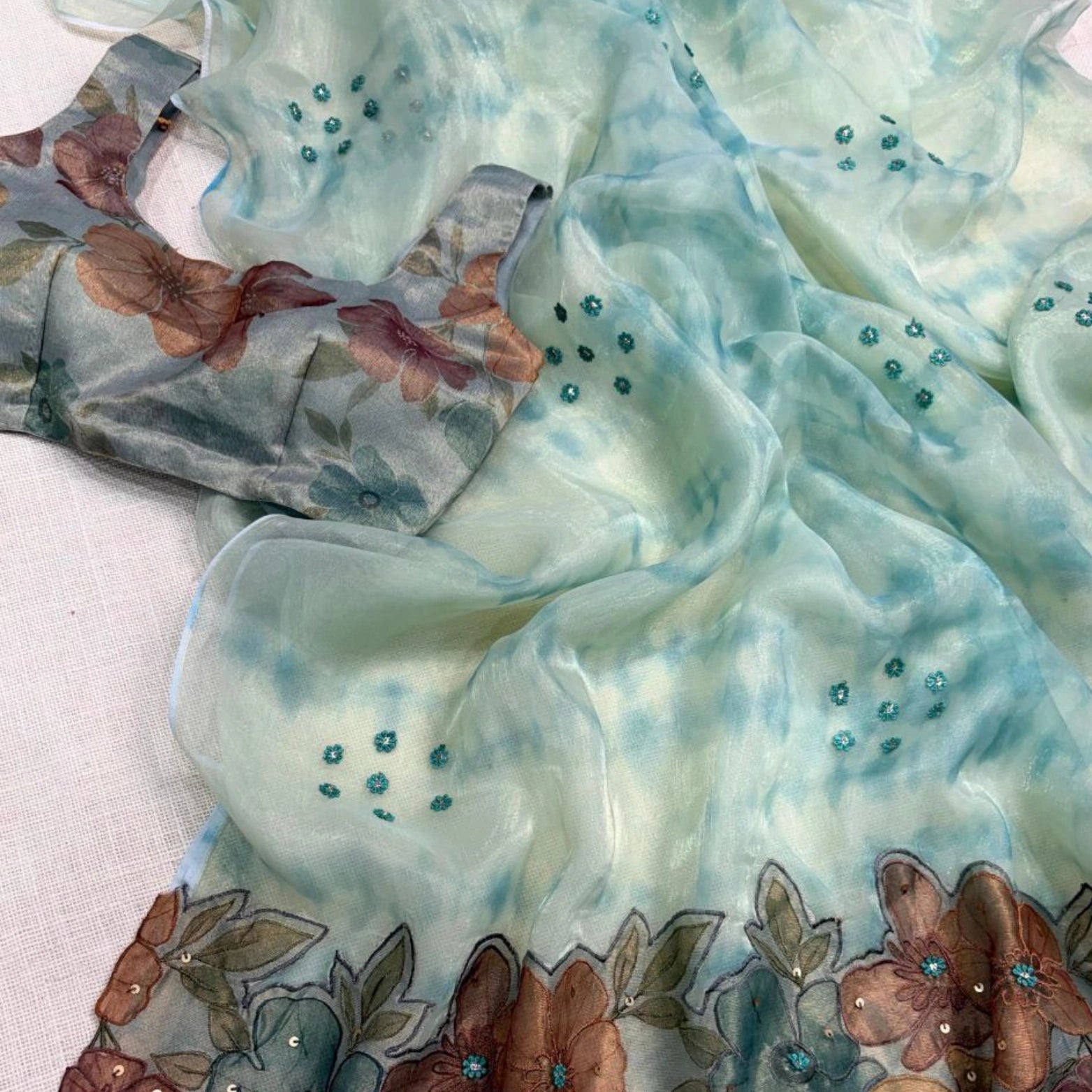 Pure Soft Glass Tissue Saree with Hand Appliqué Work