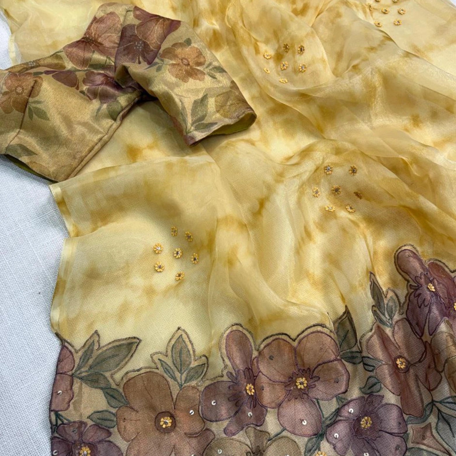 Pure Soft Glass Tissue Saree with Hand Appliqué Work