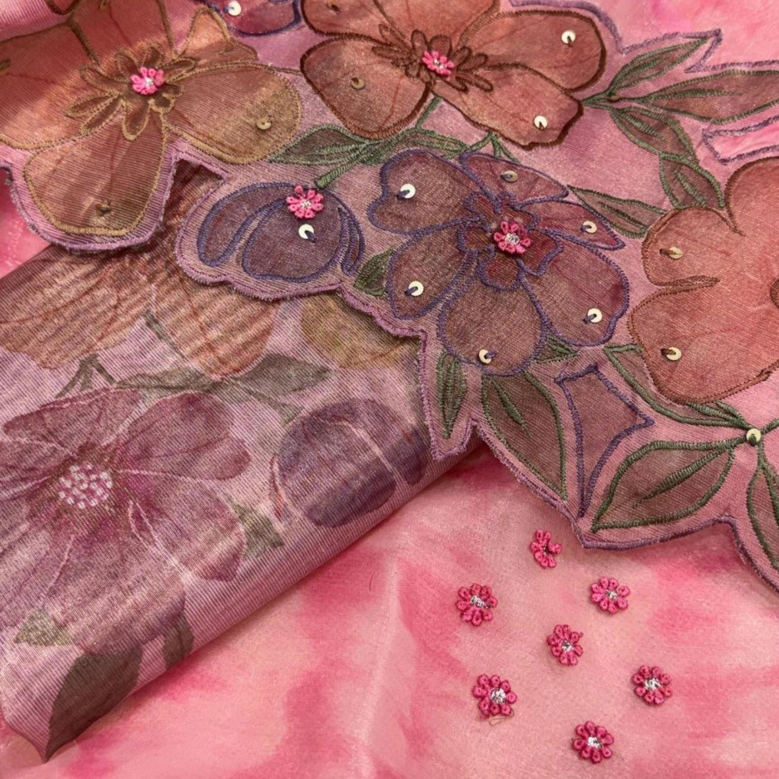 Pure Soft Glass Tissue Saree with Hand Appliqué Work