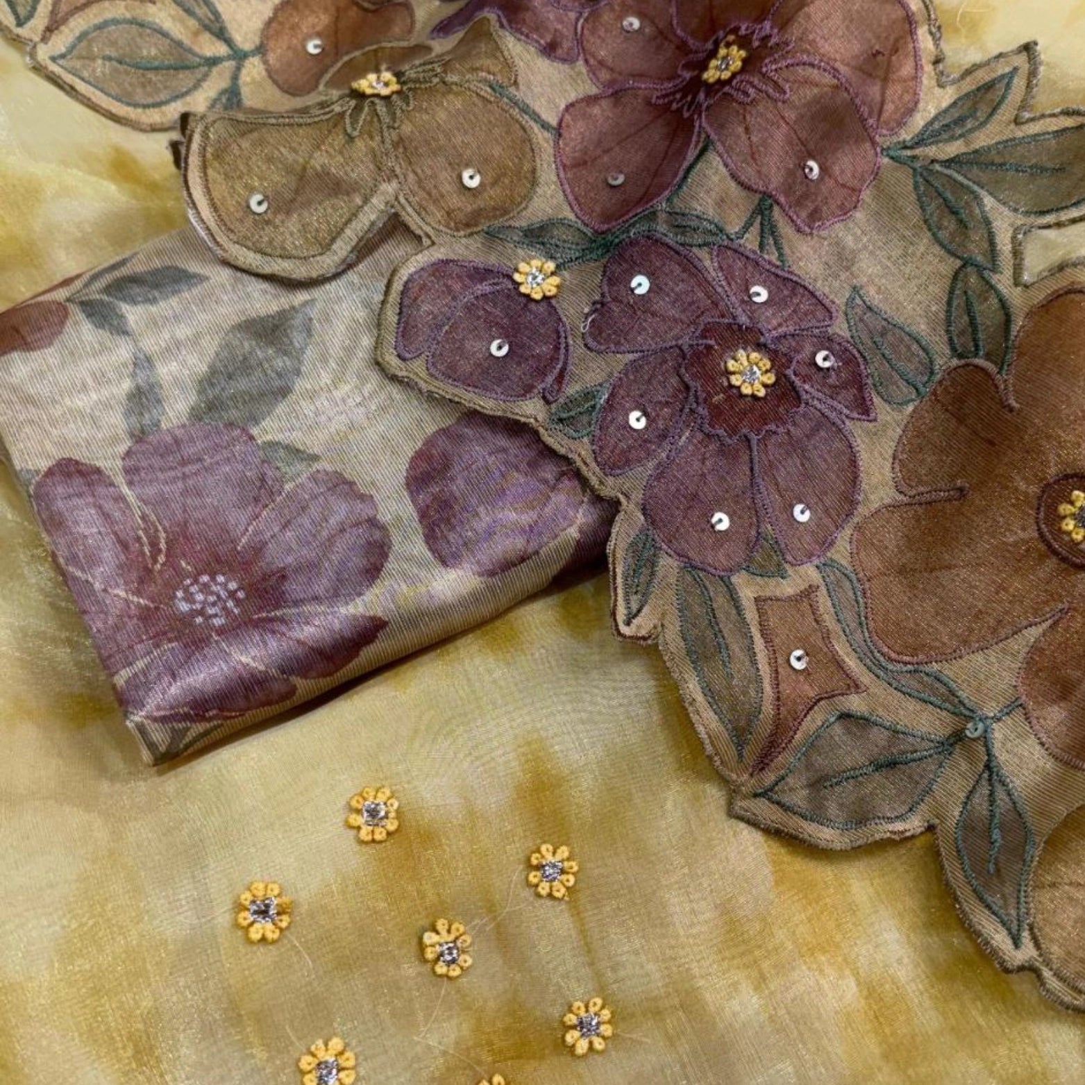 Pure Soft Glass Tissue Saree with Hand Appliqué Work