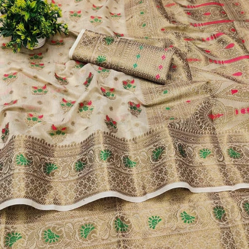 Meenakari Grace Muga Cotton Saree