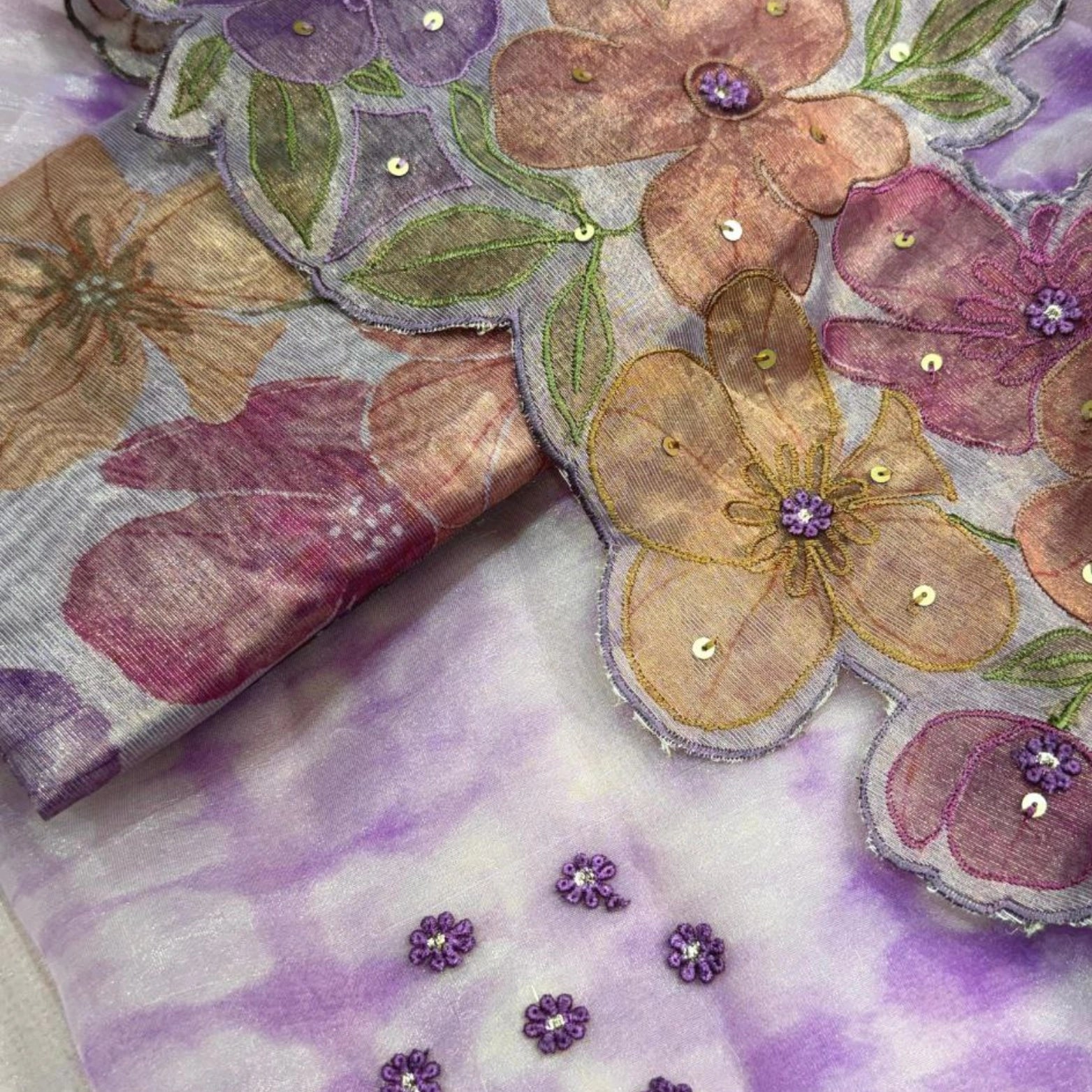 Pure Soft Glass Tissue Saree with Hand Appliqué Work
