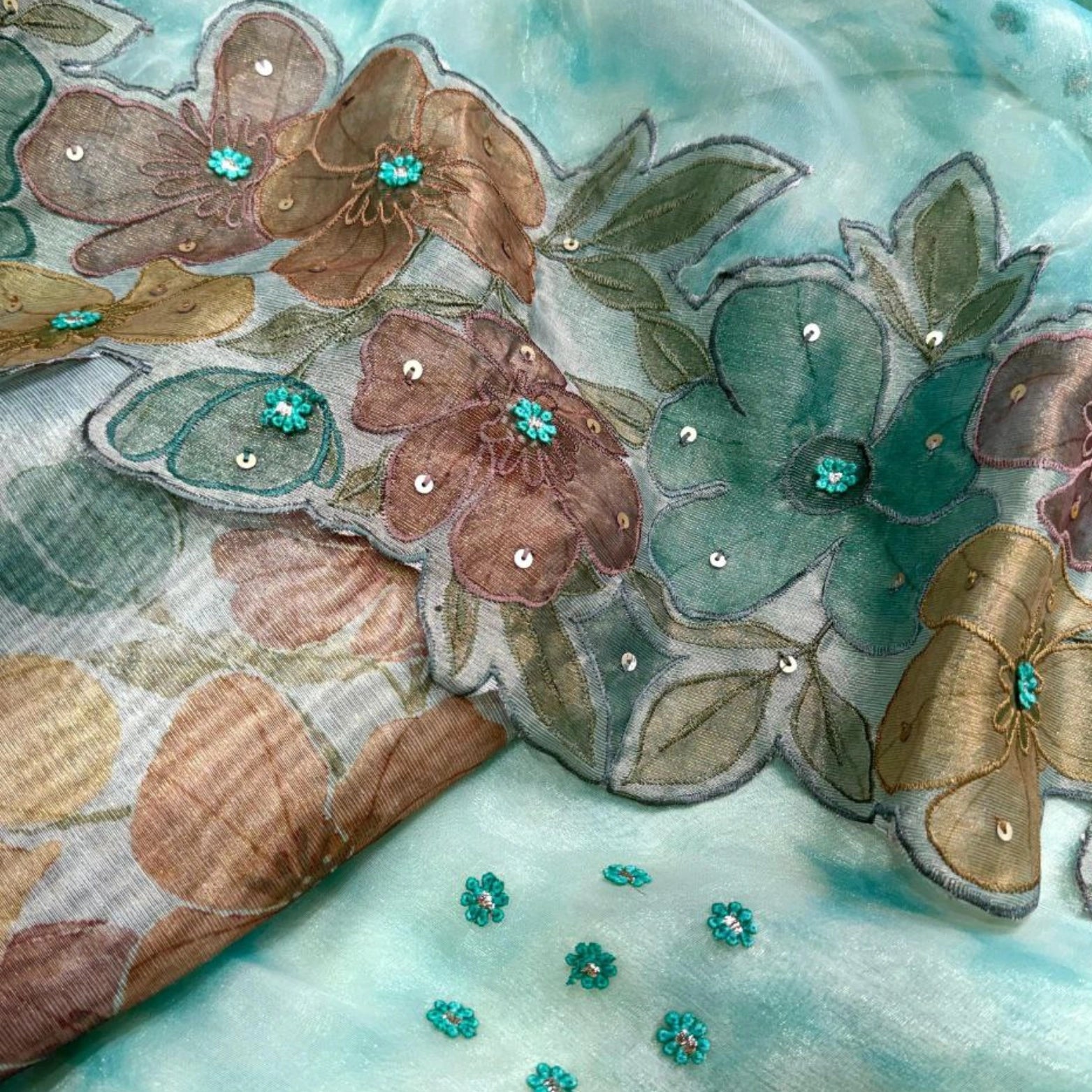 Pure Soft Glass Tissue Saree with Hand Appliqué Work