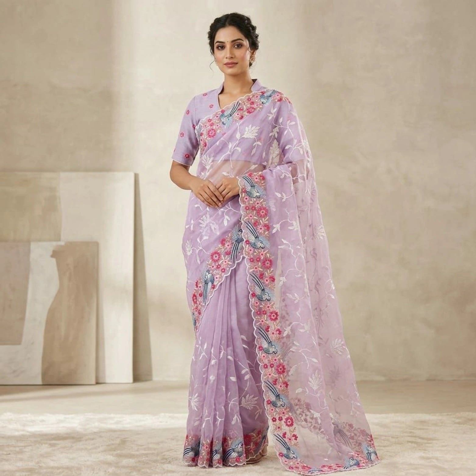Premium Soft Organza Silk Saree with Multithread Embroidery & Sequins
