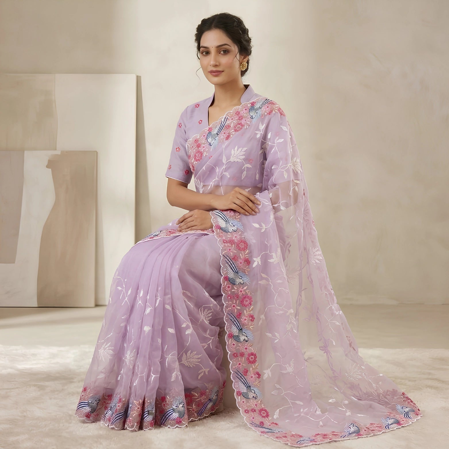 Premium Soft Organza Silk Saree with Multithread Embroidery & Sequins