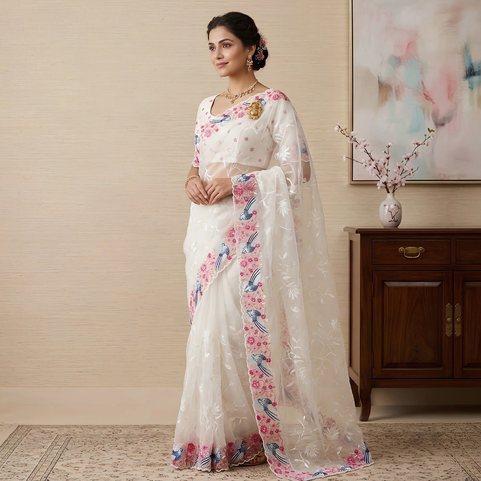 Premium Soft Organza Silk Saree with Multithread Embroidery & Sequins