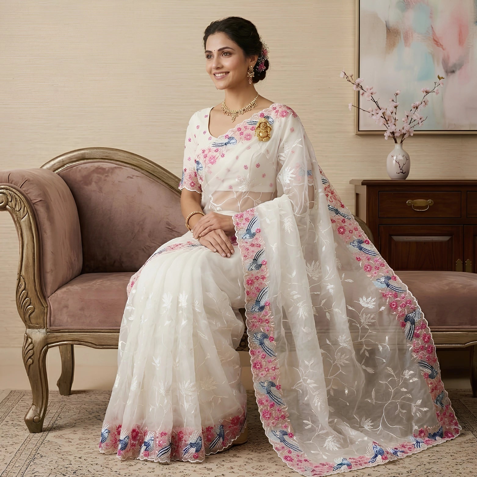 Premium Soft Organza Silk Saree with Multithread Embroidery & Sequins