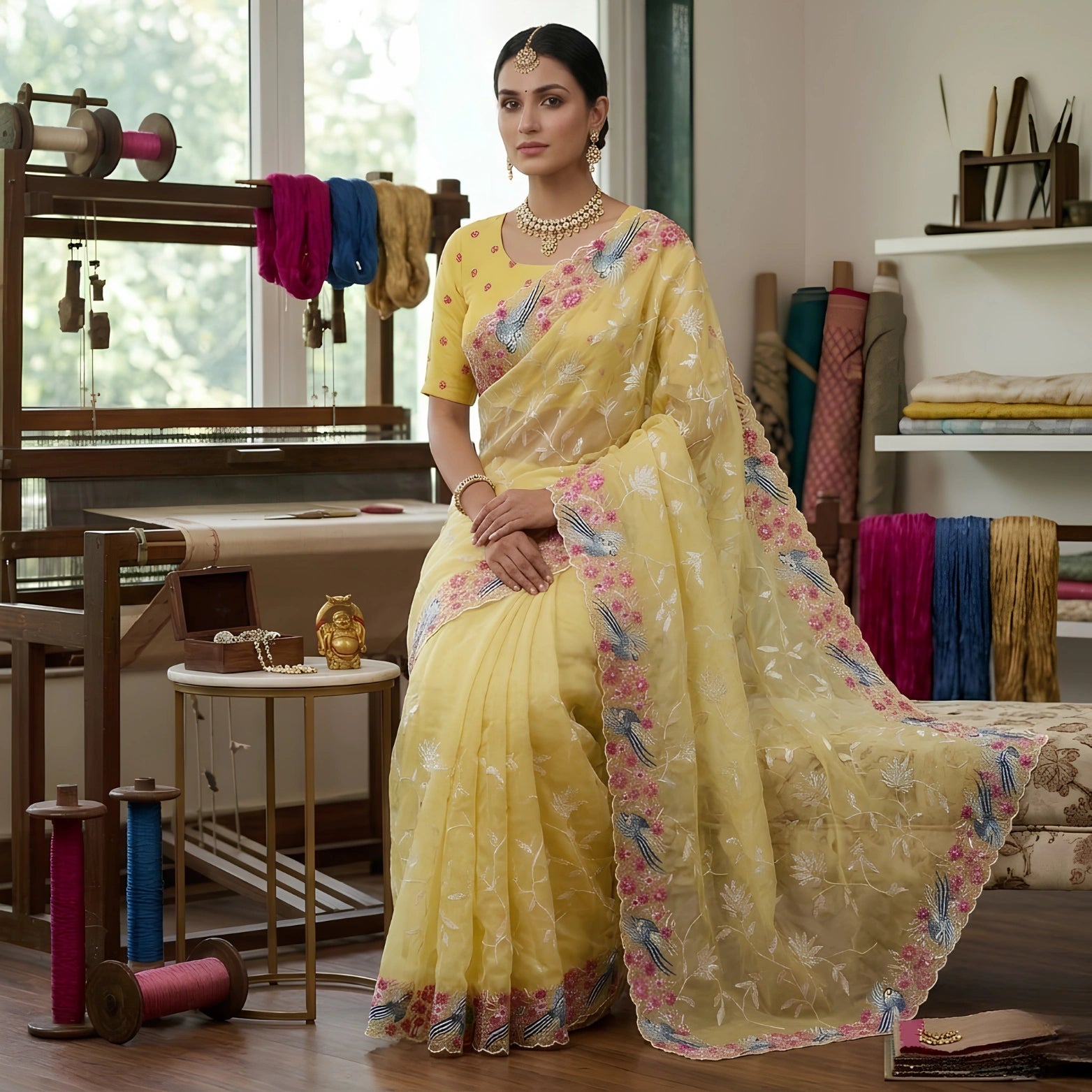 Premium Soft Organza Silk Saree with Multithread Embroidery & Sequins