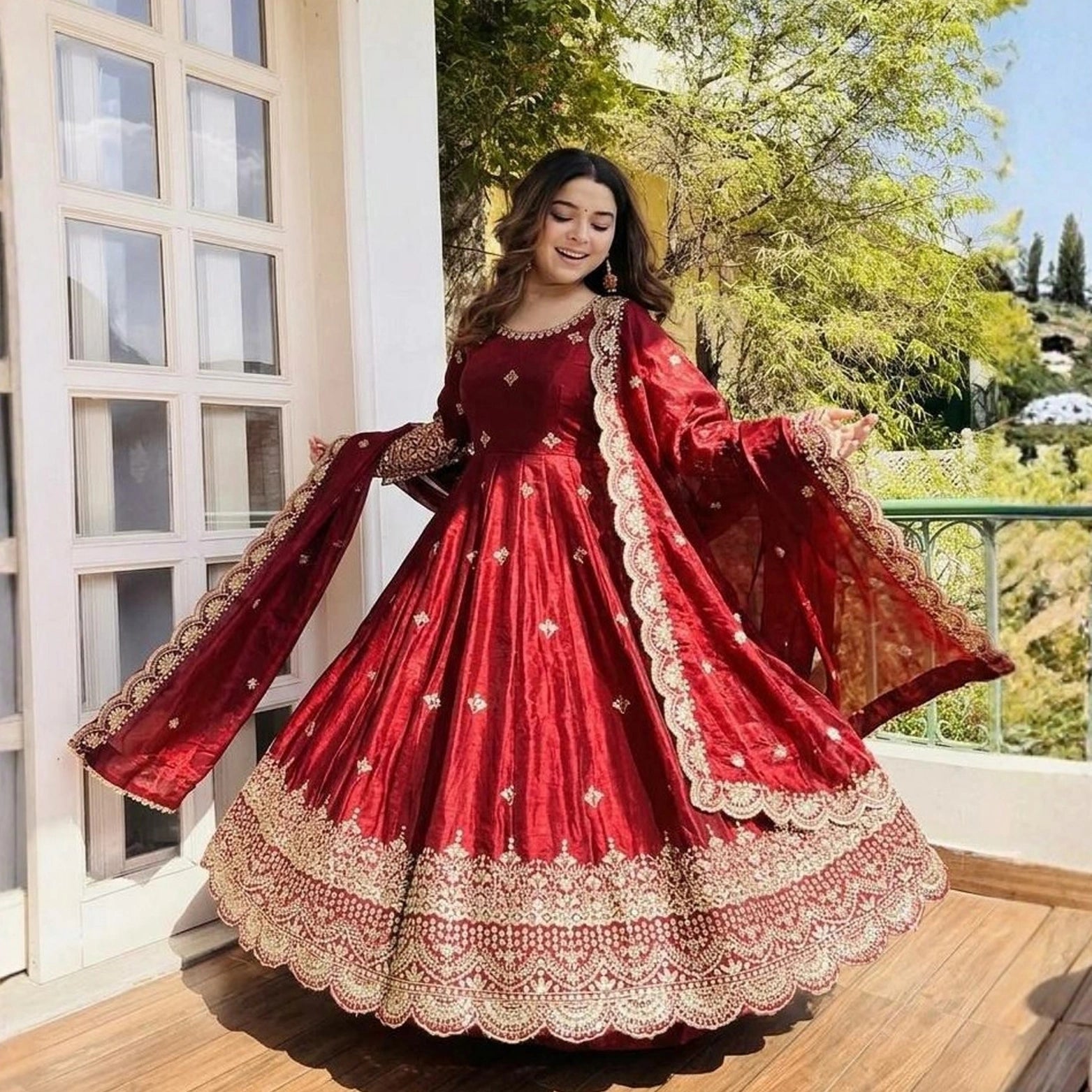 Meher Pure Fendi Silk Embroidered Gown Set
