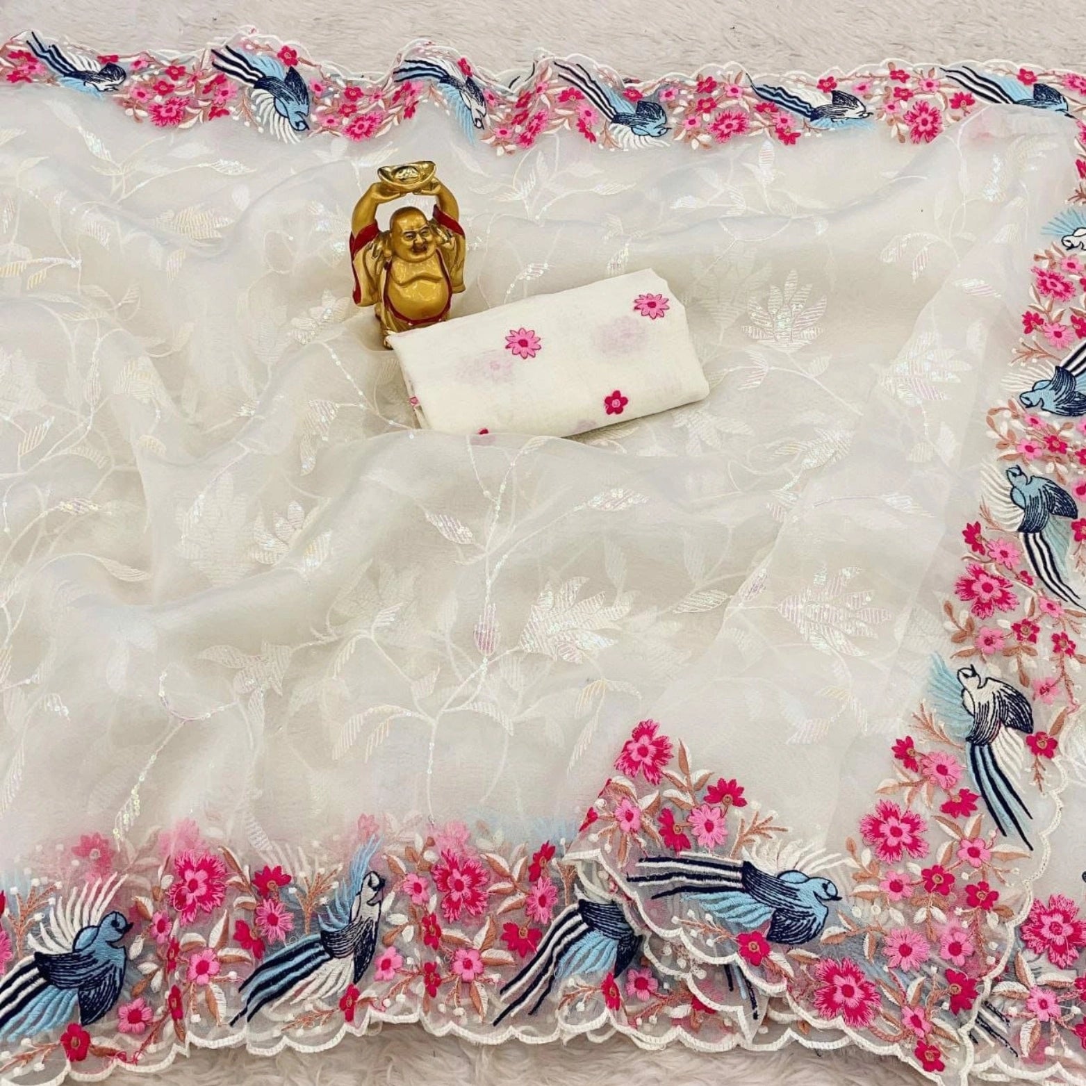 Premium Soft Organza Silk Saree with Multithread Embroidery & Sequins