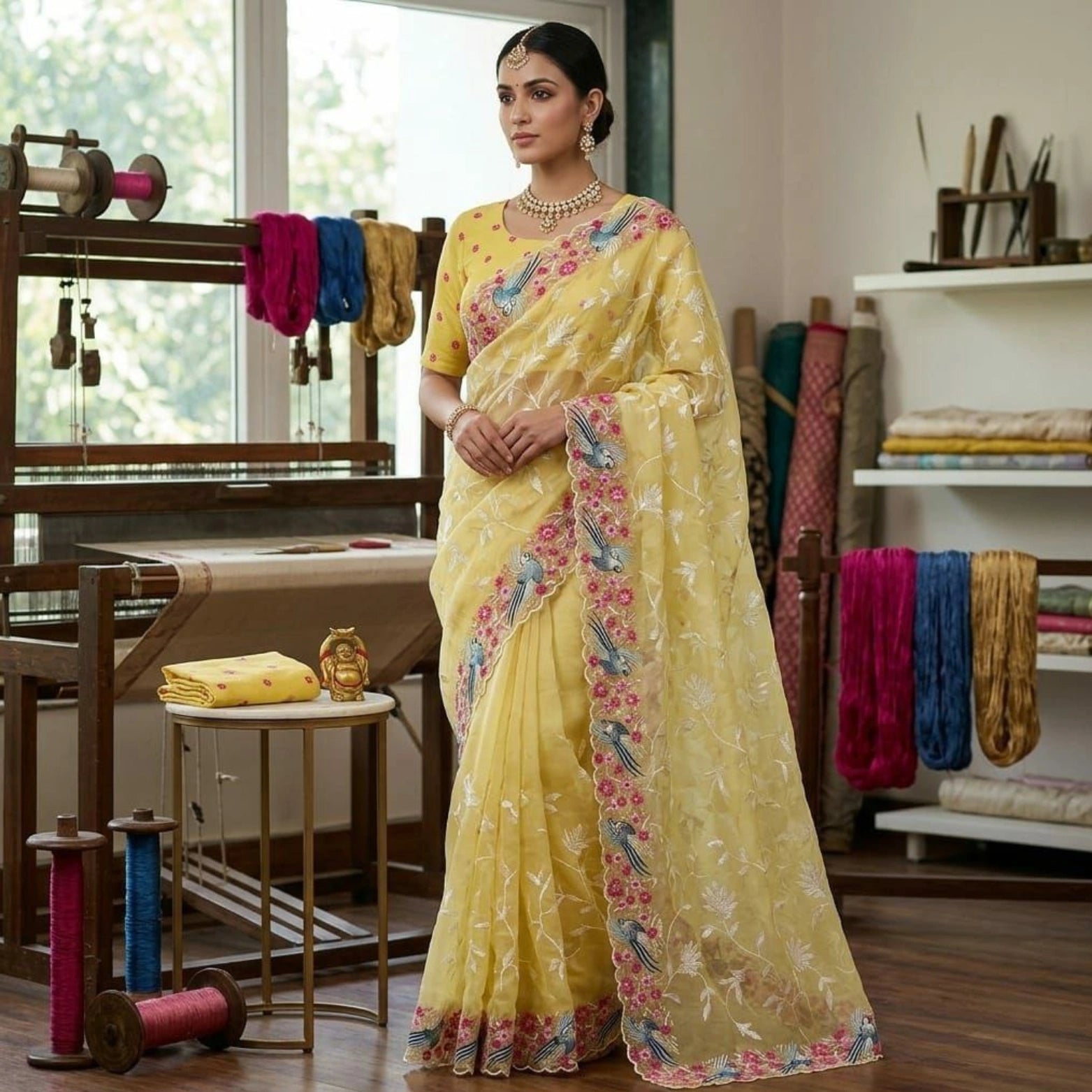 Premium Soft Organza Silk Saree with Multithread Embroidery & Sequins