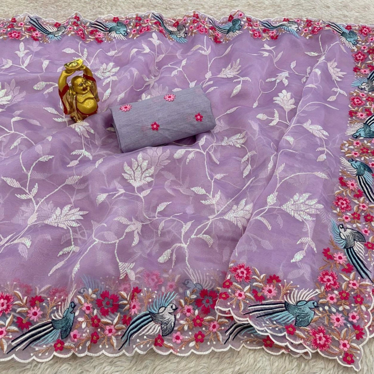 Premium Soft Organza Silk Saree with Multithread Embroidery & Sequins