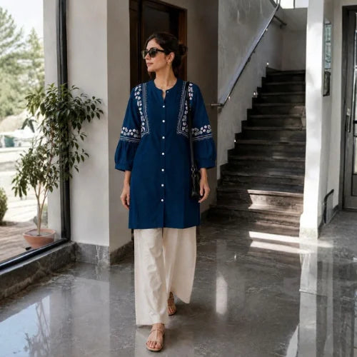 Heavy Rayon Embroidered Kurta Palazzo Set