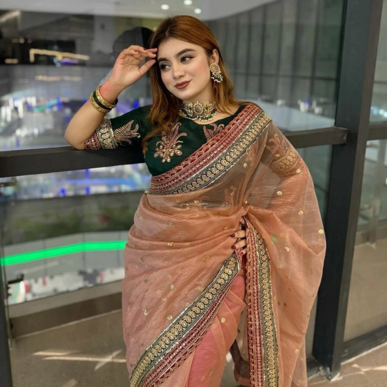 Banarasi Crush Saree with Sequins & Coding Lace Border