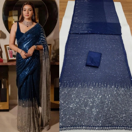 Midnight Shimmer Cascade Saree