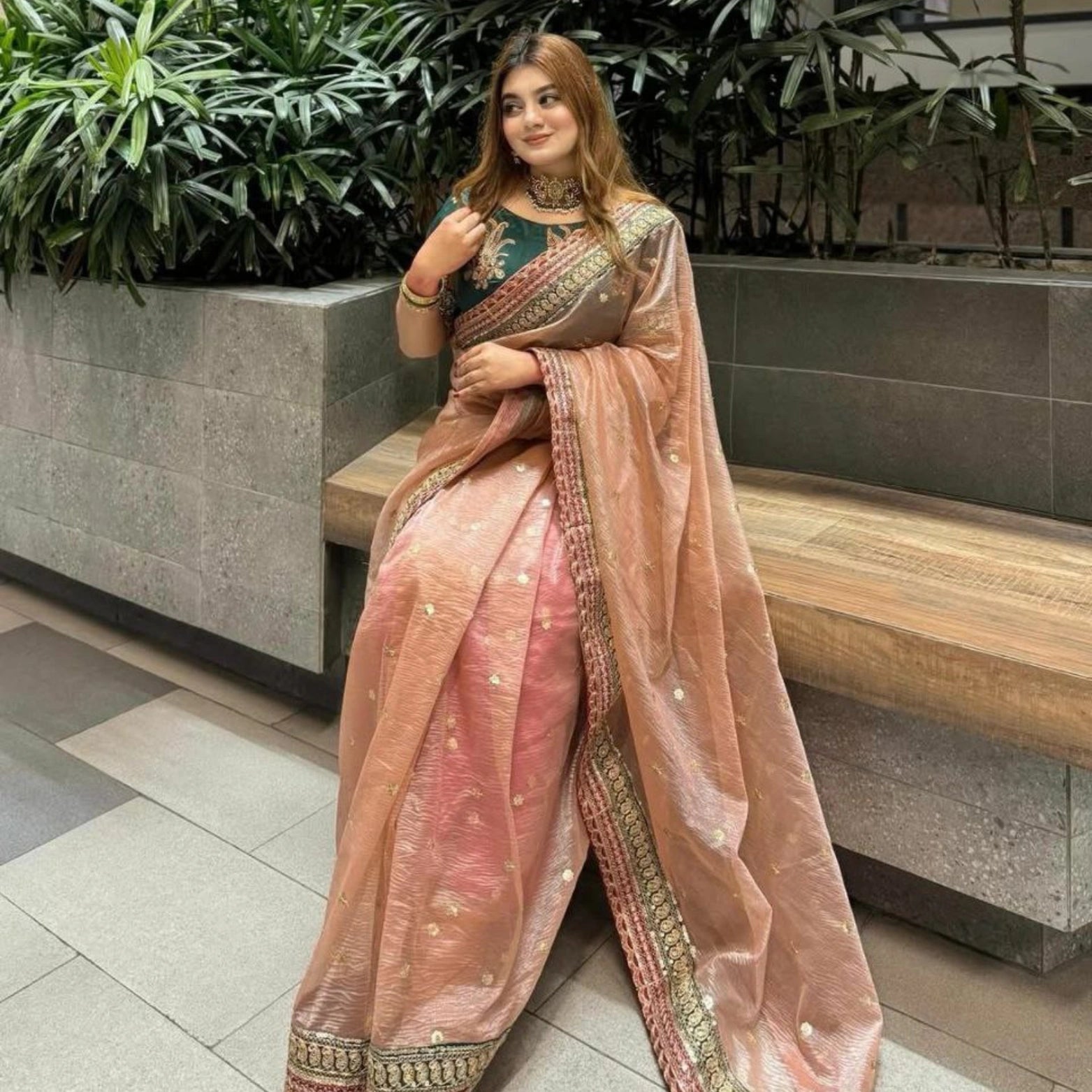 Banarasi Crush Saree with Sequins & Coding Lace Border