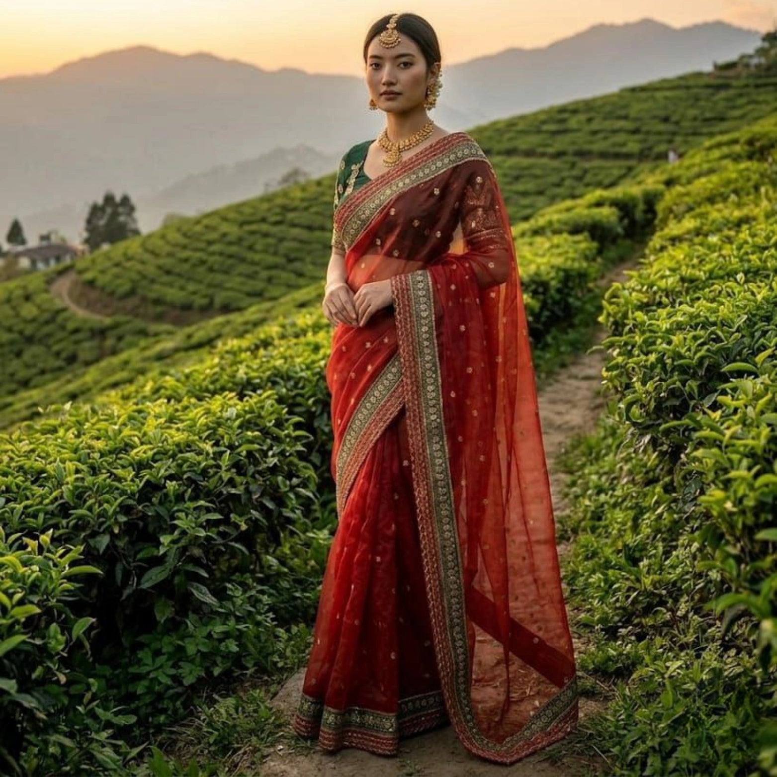 Banarasi Crush Saree with Sequins & Coding Lace Border