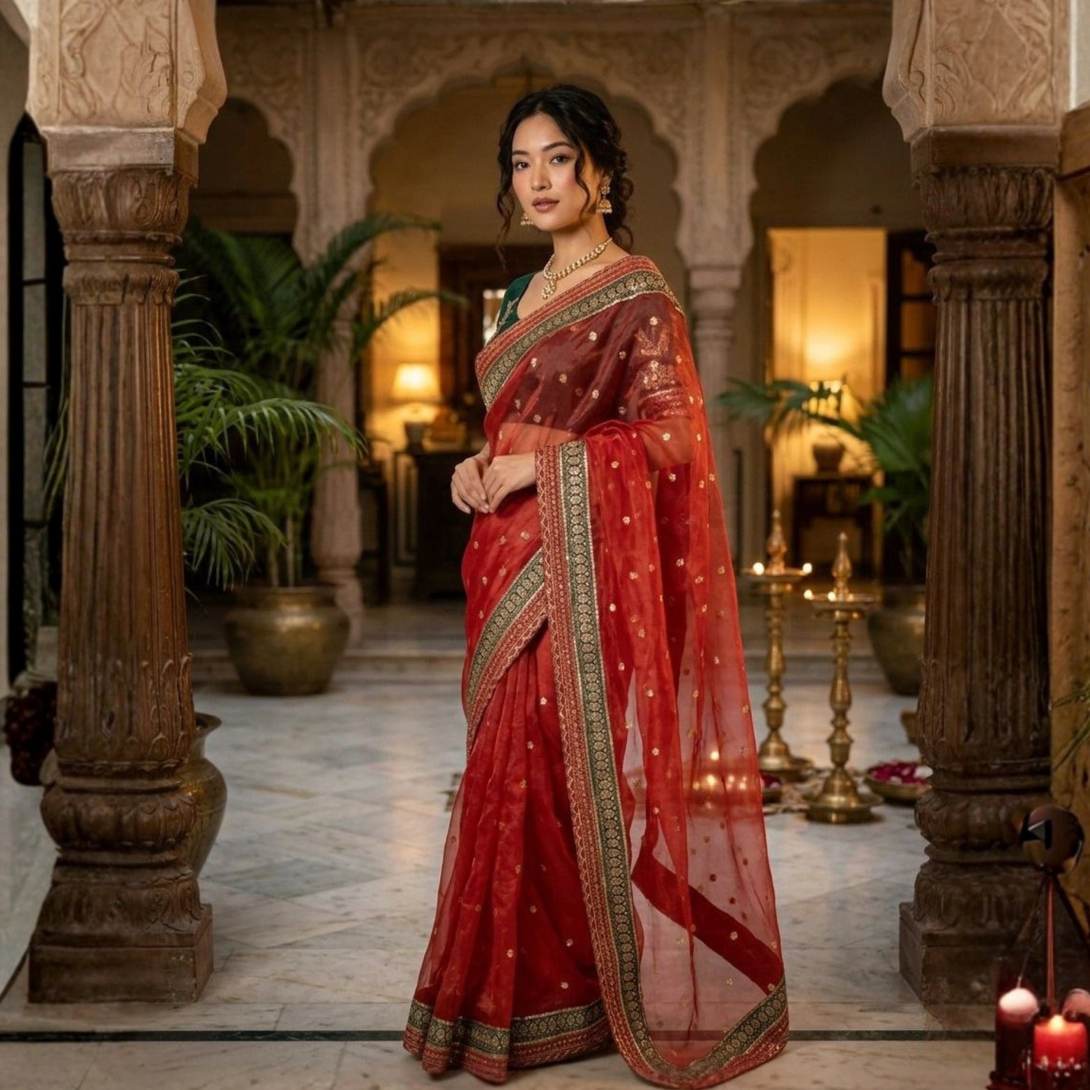 Banarasi Crush Saree with Sequins & Coding Lace Border