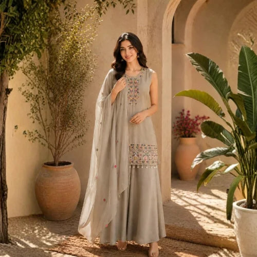 Premium Chinon Designer Kurti Palazzo Set