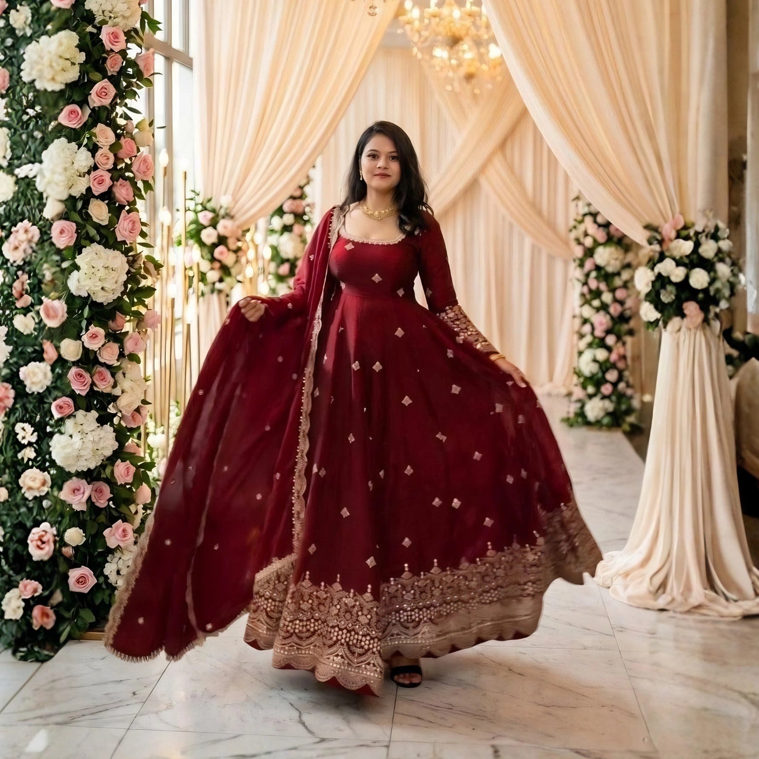 Meher Pure Fendi Silk Embroidered Gown Set