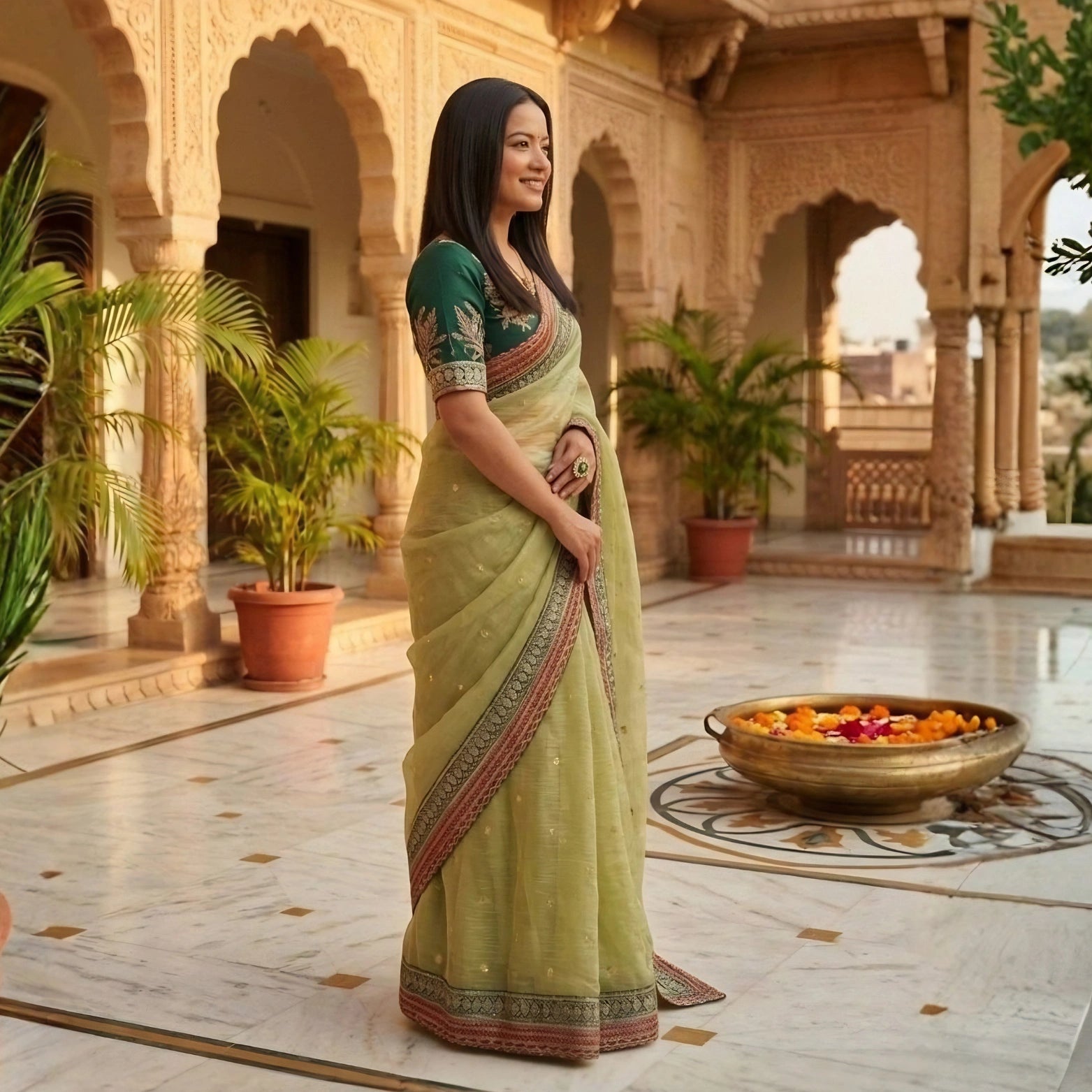 Banarasi Crush Saree with Sequins & Coding Lace Border