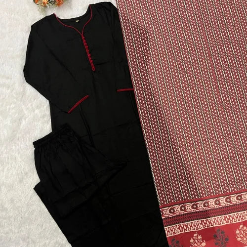 Rayon Kurti Pant Set with Printed Mul Cotton Dupatta