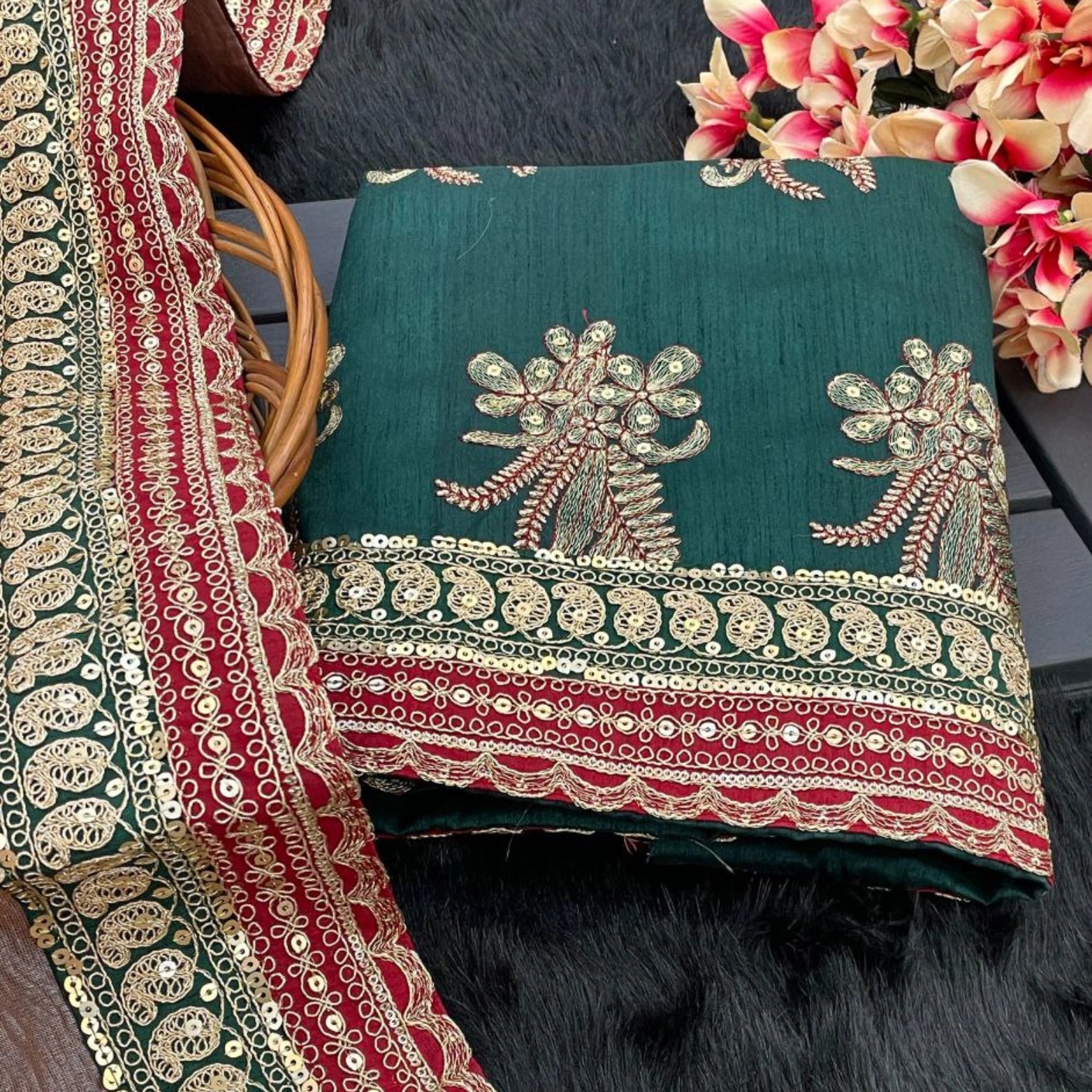Banarasi Crush Saree with Sequins & Coding Lace Border