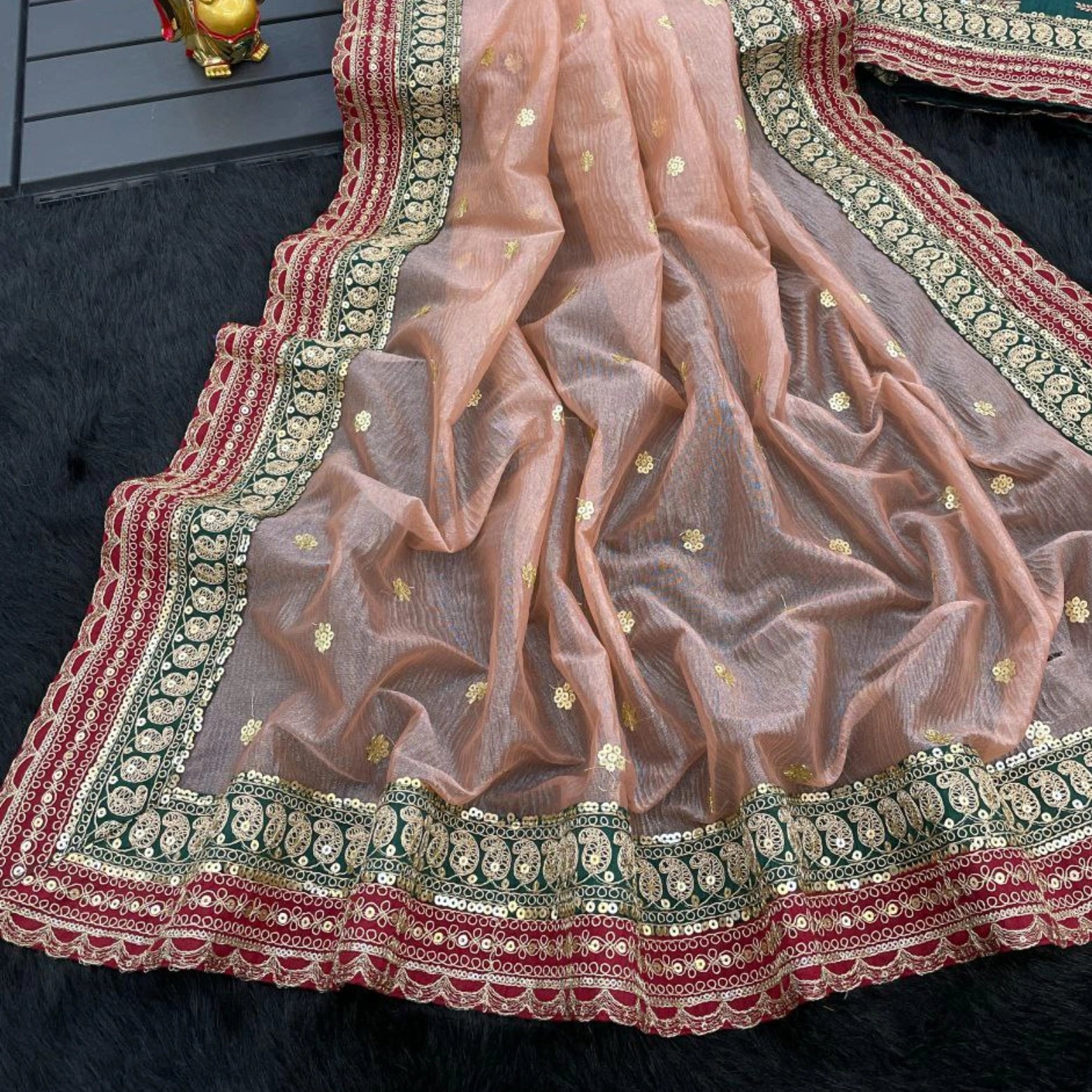 Banarasi Crush Saree with Sequins & Coding Lace Border