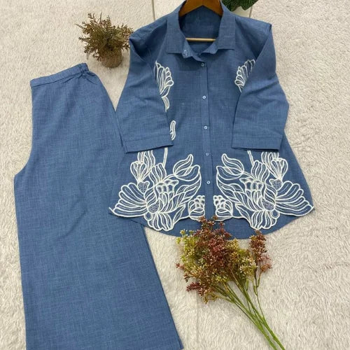 Premium Cotton Denim Embroidered Co-ord Set